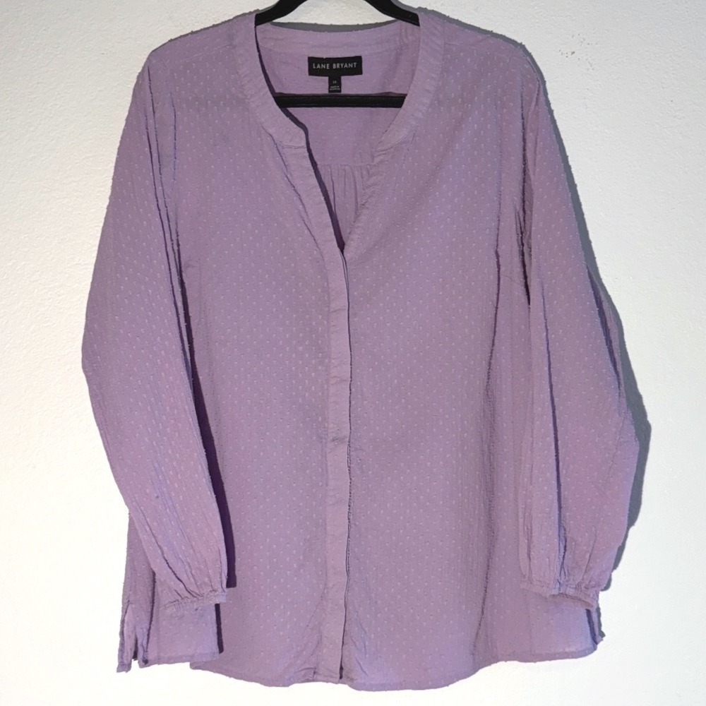 Lane Bryant Lavender Purple Swiss Dot Button Front Blouse Top Size 14 Womens